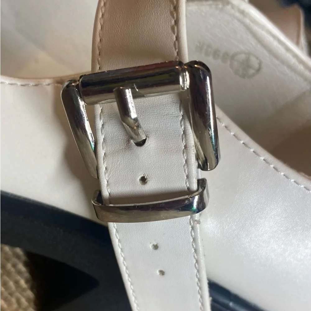 Koi Footwear White Platform Mary Janes, 3/36, Vegan Leather Buckles Small scuffs